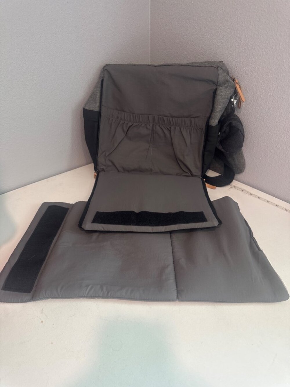 Petunia Pickle Bottom Diaper Bag Black/Gray Boxy Backpack Changing Pad Luxury - Picture 15 of 16